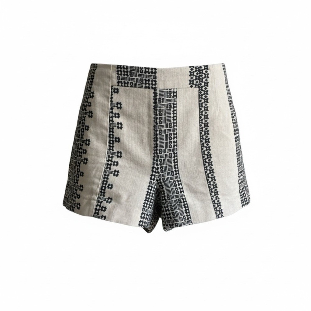Bcnu S Linen cotton blend jacquard Tribal White Lotus Aztec print Folklore Short